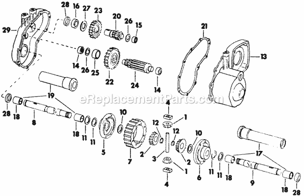 Transaxle Diagram and Parts List for 282 133-282-399, 132-282-100, 134-282-100, 133-28 Cub Cadet Lawn Mower